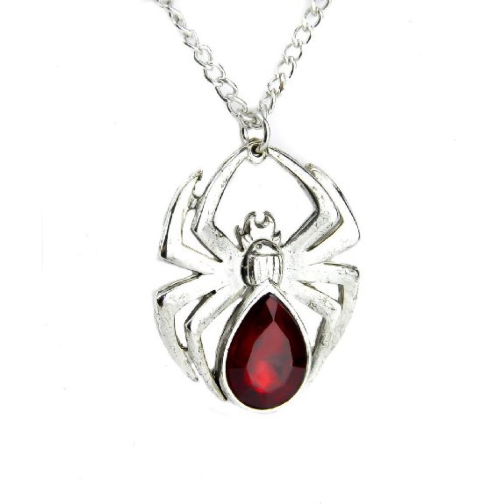Large Spider w/ Red Crystal Necklace Pendant Goth Punk Emo Grunge Metal Witchy